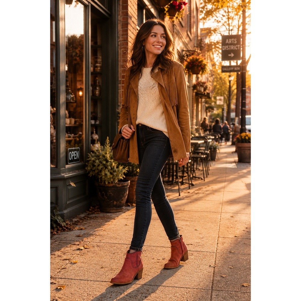Sofft Taylie Spice Red Suede Western Ankle Booties Aqua Sofft‎ 10M SF0035000